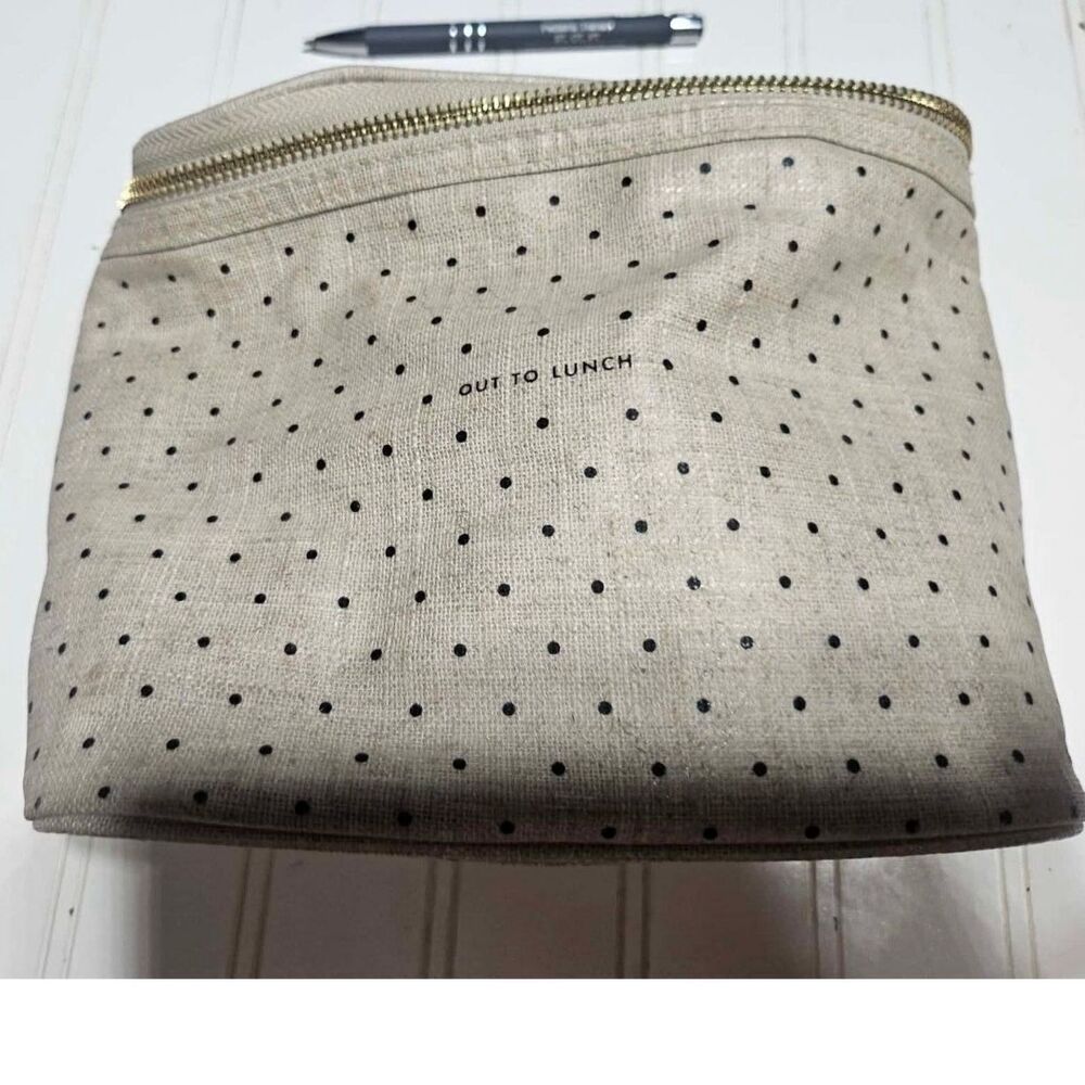 Kate Spade Out to Lunch Polka Dot Insulated Lunch Tote Natural Black Dots